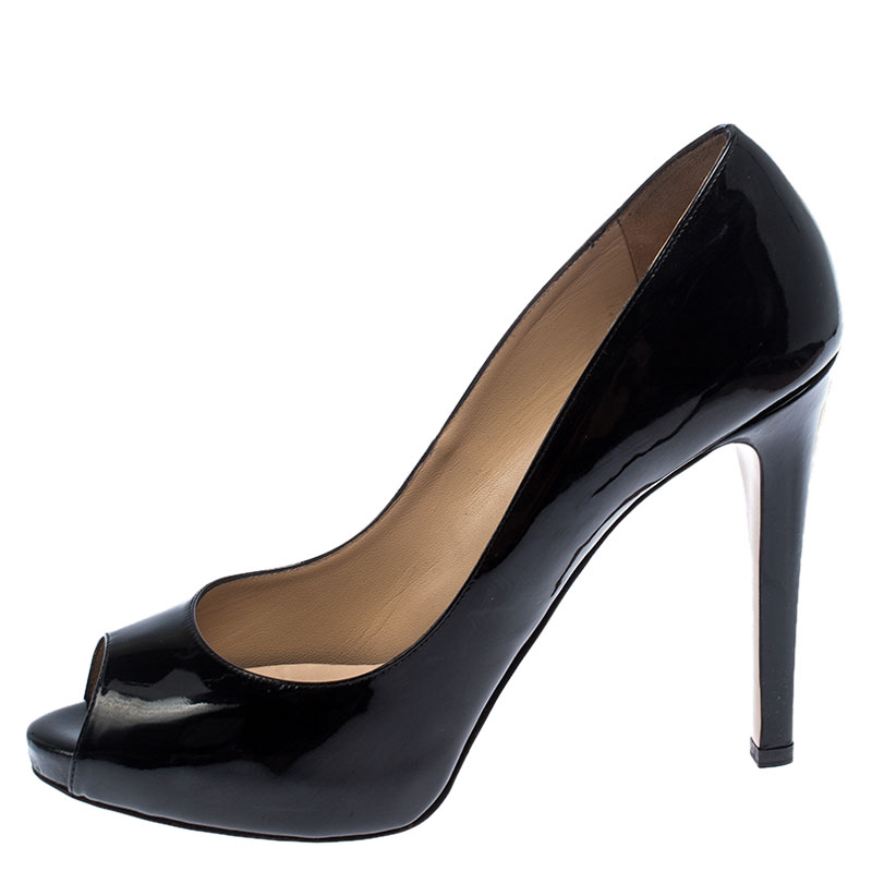 

Valentino Black Patent Leather Peep Toe Platform Pumps Size