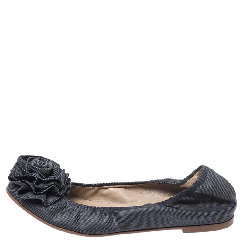 

Valentino Grey Canvas Flower Detail Ballet Flats Size