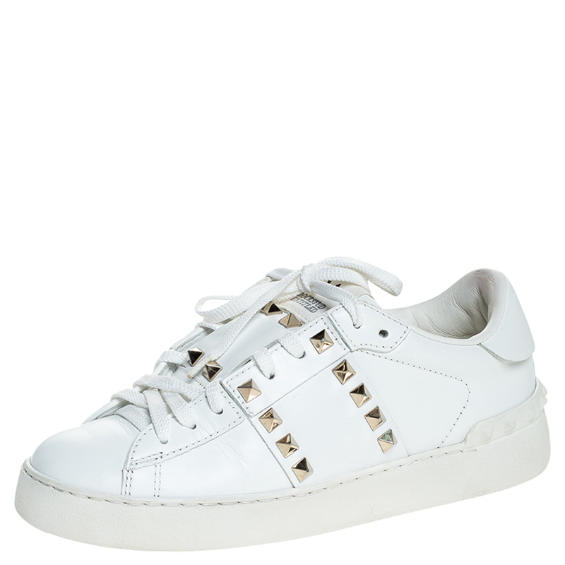 Valentino White Leather Rockstud Untitled Low Top Sneakers Size 36
