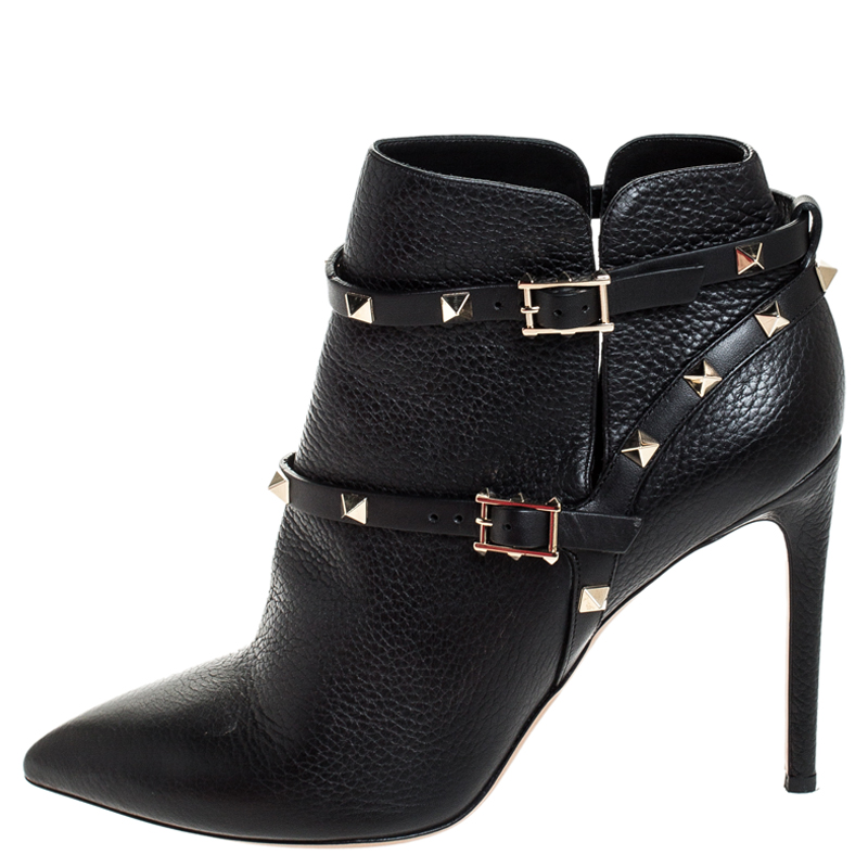 

Valentino Black Leather Rockstud Pointed Toe Ankle Boots Size