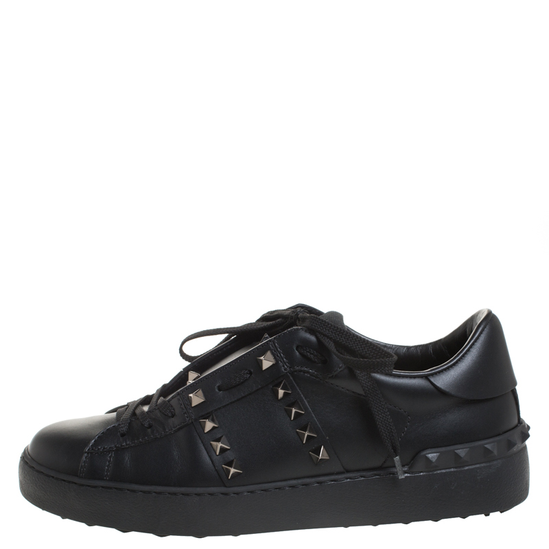 

Valentino Black Leather Rockstud Untitled 11. Low Top Sneakers Size