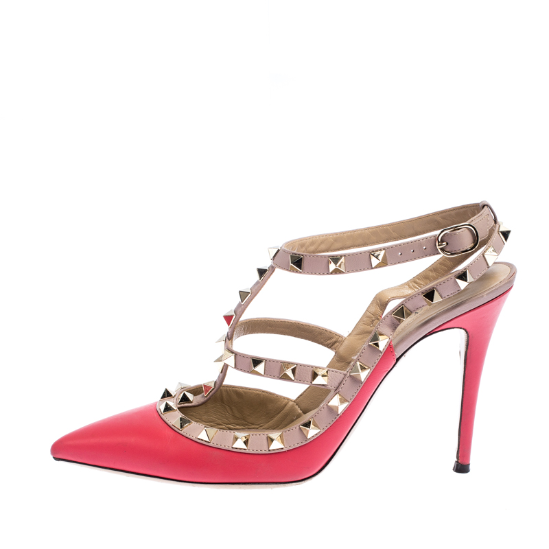 

Valentino Pink Leather Rockstud Cage Sandals Size