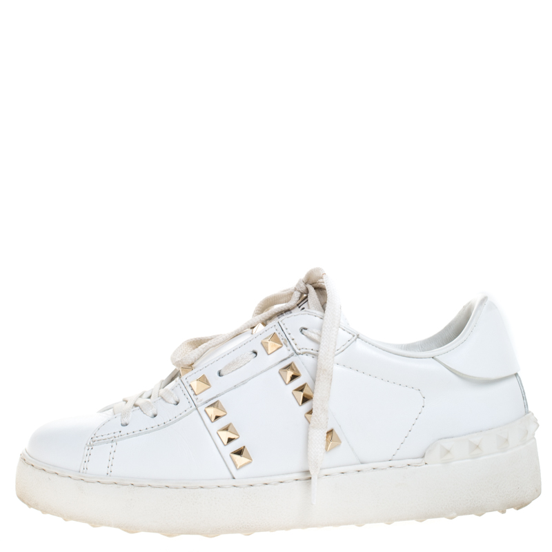 

Valentino White Leather Rockstud Untitled Low Top Sneakers Size