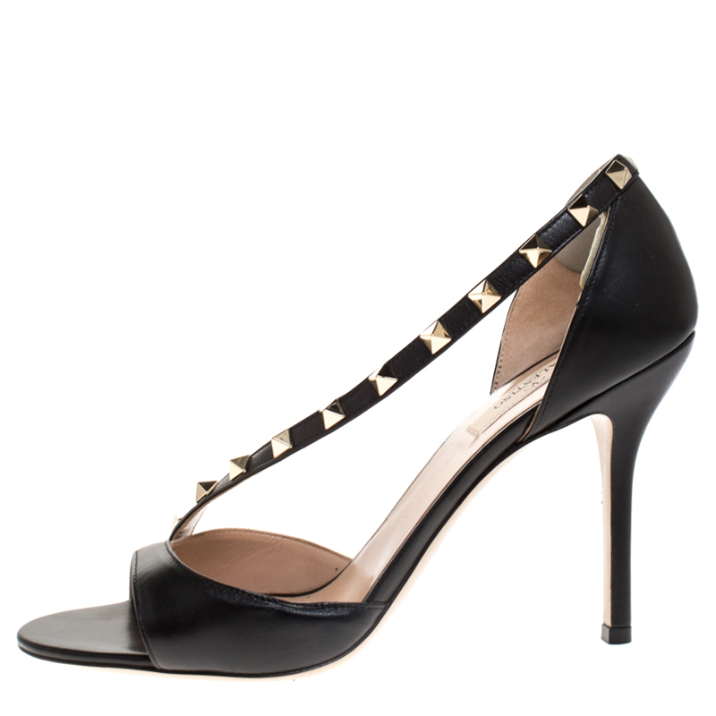 

Valentino Black Leather Studded D'orsay Sandals Size