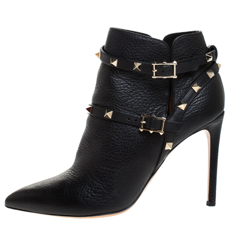 

Valentino Black Leather Rockstud Pointed Toe Ankle Boots Size