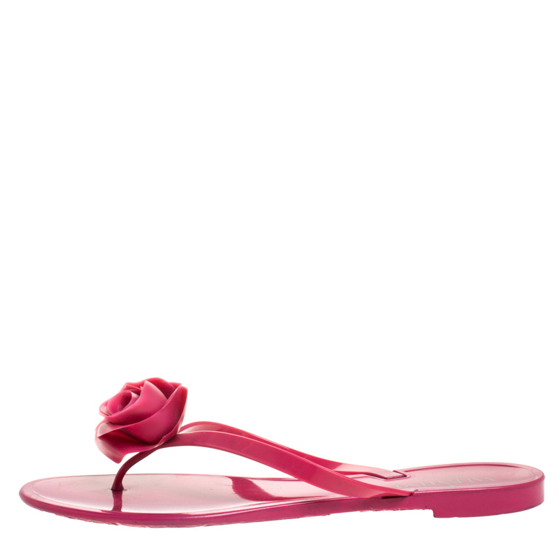 

Valentino Pink Jelly Couture Rose Thong Flat Sandals Size