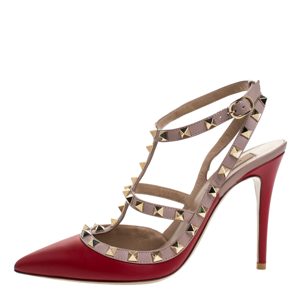 

Valentino Red Leather Rockstud Pointed Toe Sandals Size