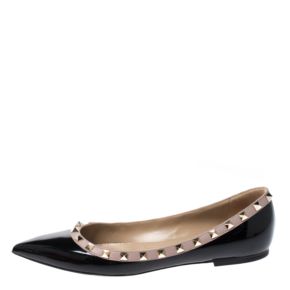 

Valentino Black/Pink Patent Leather Rockstud Ballet Flats Size