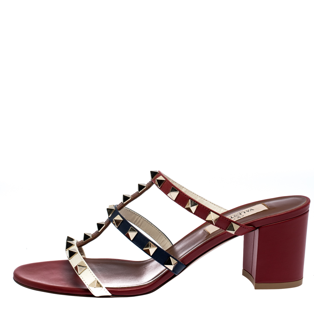 

Valentino Multicolor Leather Rockstud Caged Slide Sandals Size
