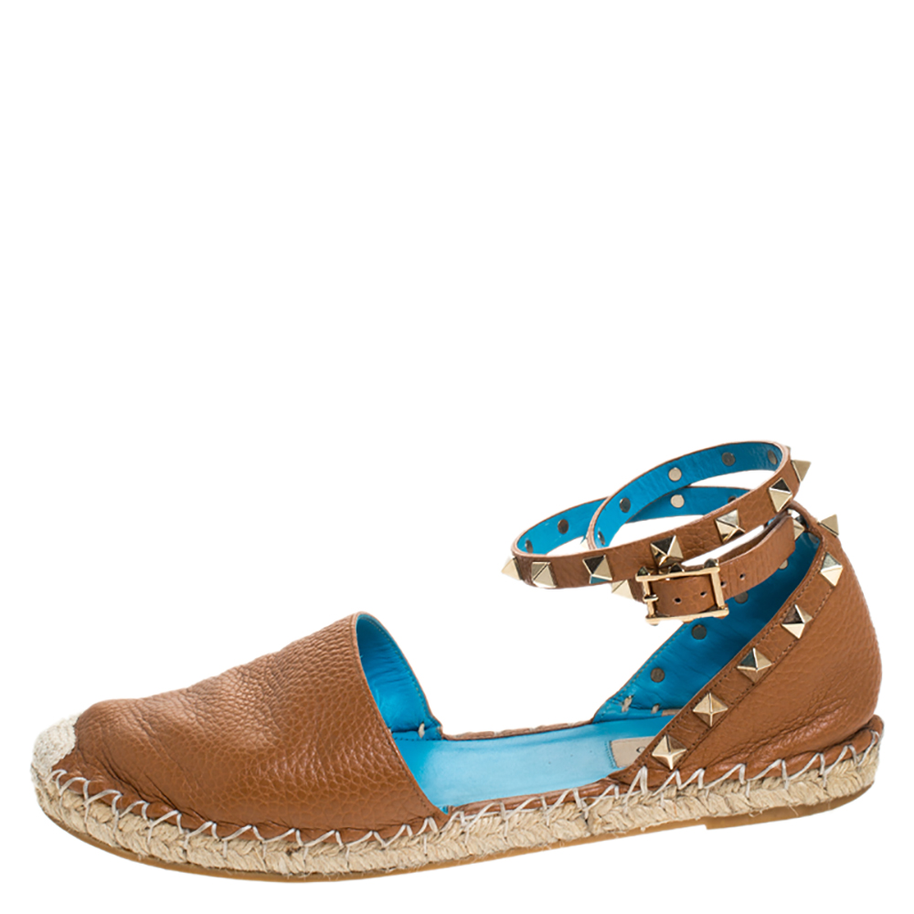 

Valentino Tan Leather Rockstud Espadrilles Size