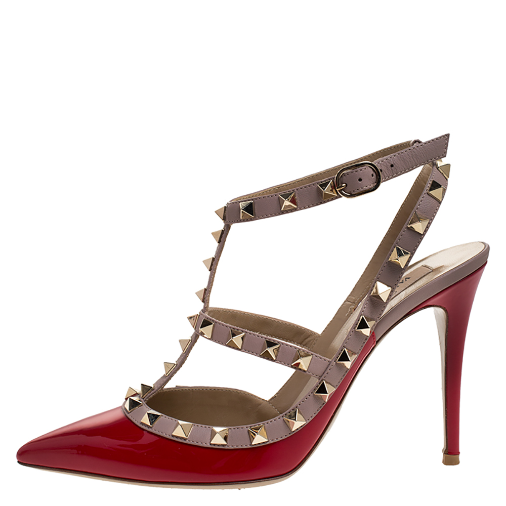 

Valentino Red Patent Leather Rockstud Ankle Strap Sandals Size