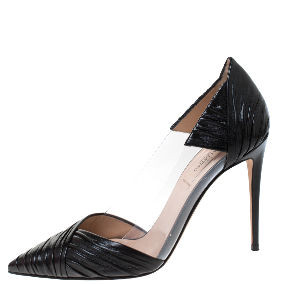 

Valentino Black Leather and PVC B Drape Pointed Toe Pumps Size