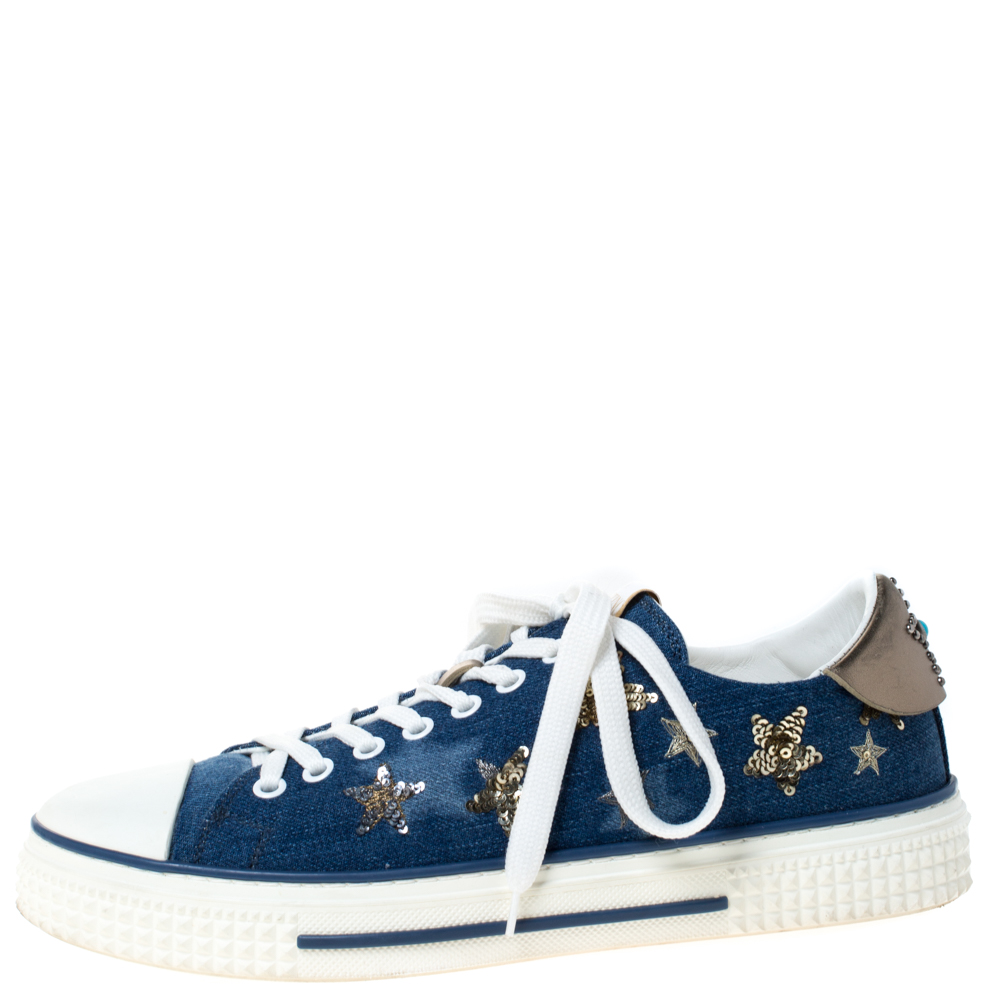 

Valentino Blue Denim Sequin Low Top Sneakers Size