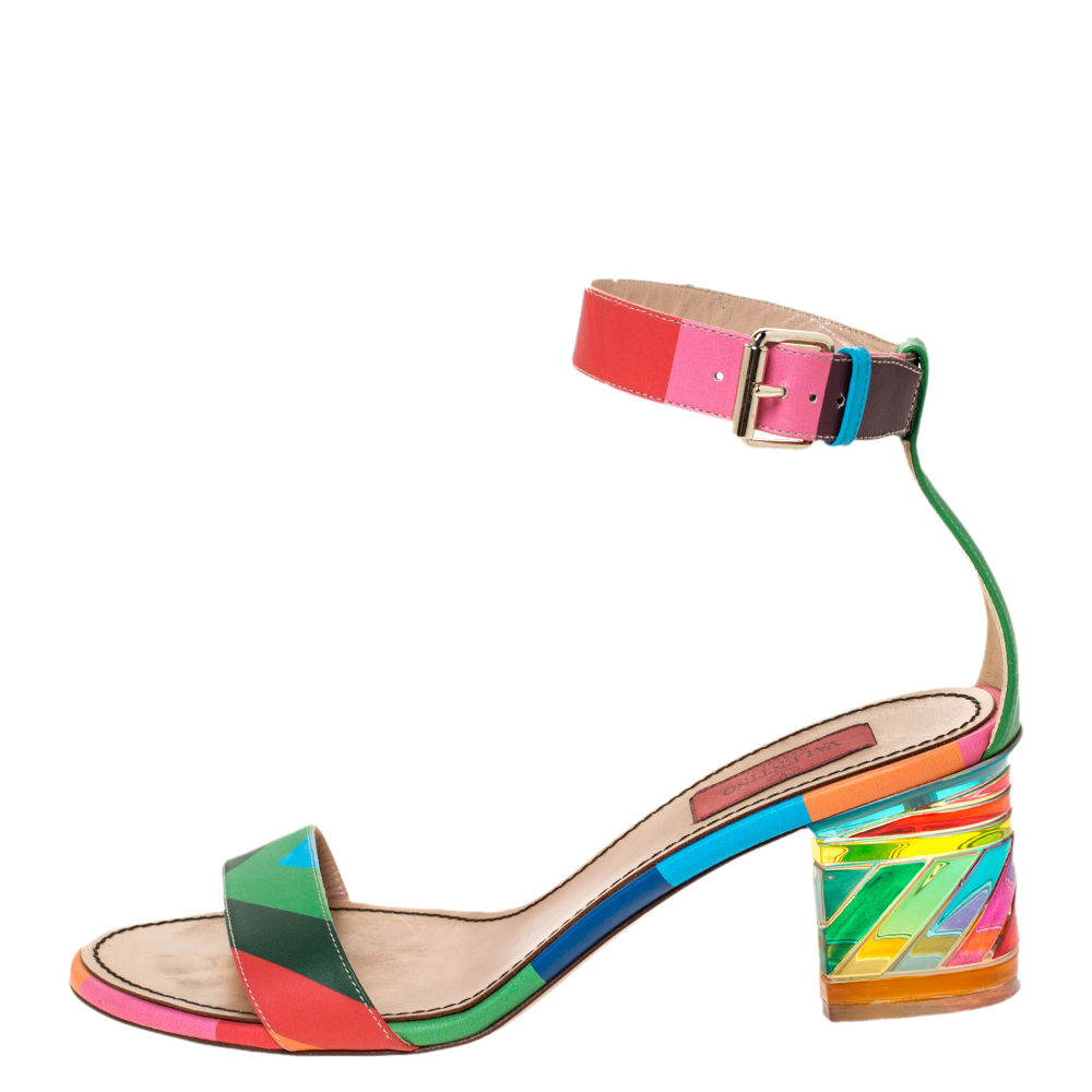 

Valentino Multicolor Leather 1973 Rainbow Ankle Strap Sandals Size