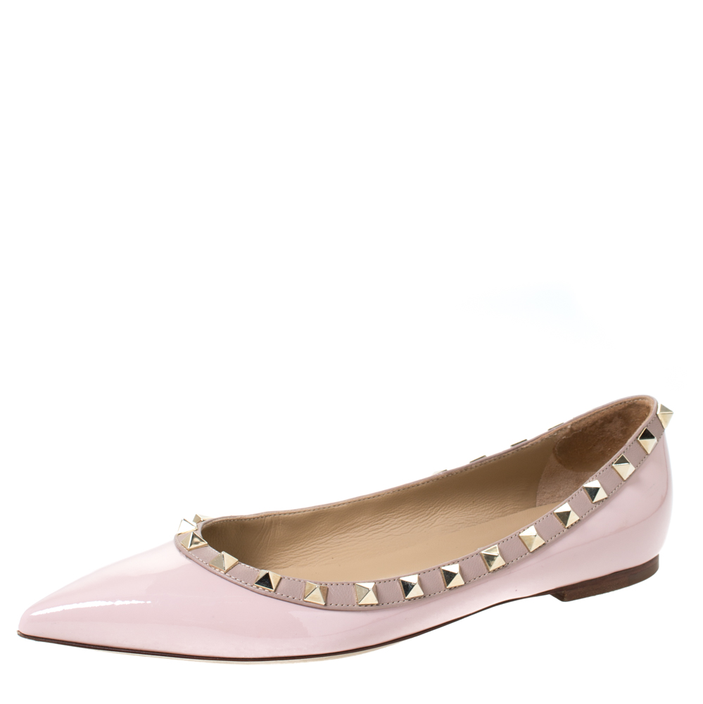 Valentino Light Pink Patent Leather Rockstud Pointed Toe Ballet Flats ...