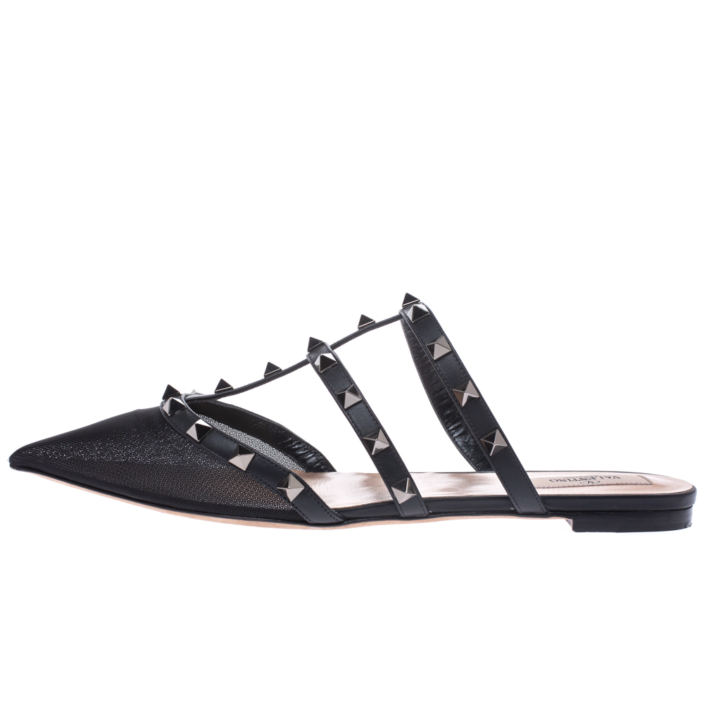 

Valentino Black Mesh And Leather Rockstud Flat Mules Size
