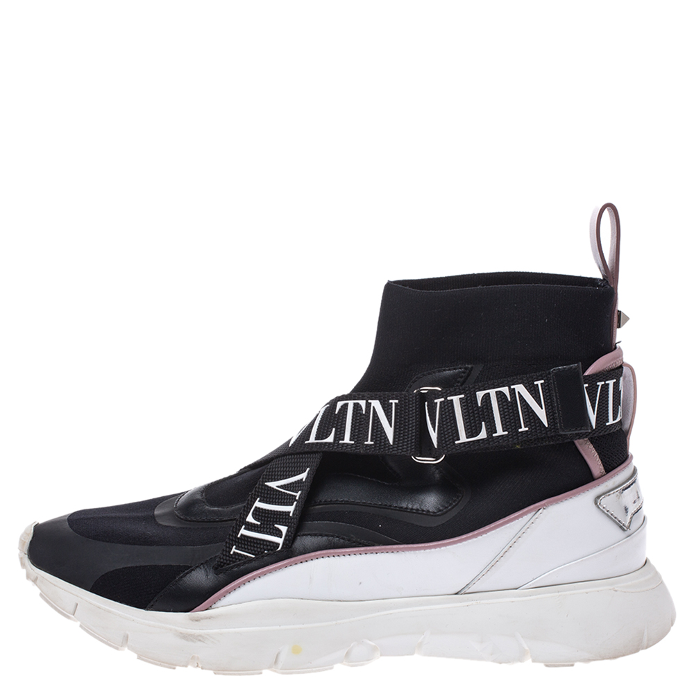 

Valentino Black Stretch Knit and Leather VLTN Heroes Her Low-Top Sneakers Size, Multicolor