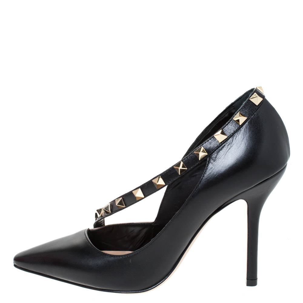 

Valentino Black/Beige Leather Rockstud D'Orsay Strap Pumps Size