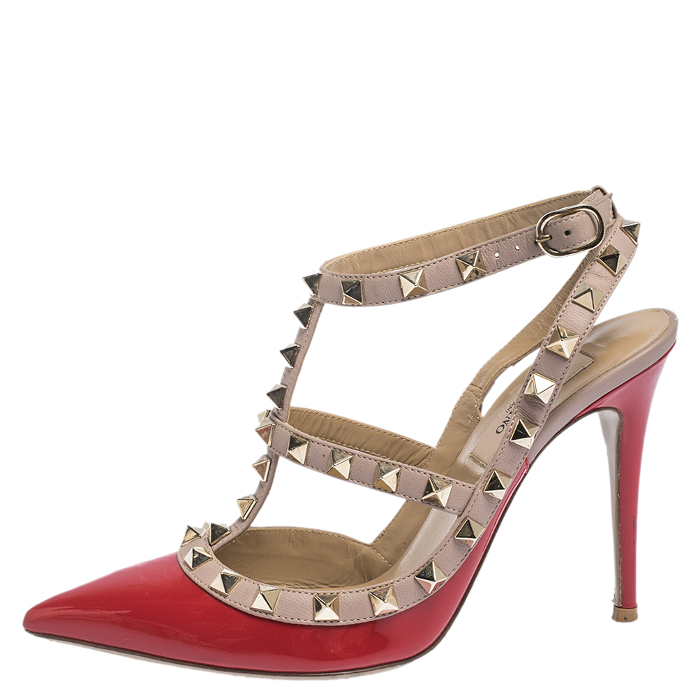 

Valentino Red Patent Leather Rockstud Pointed Toe Sandals Size