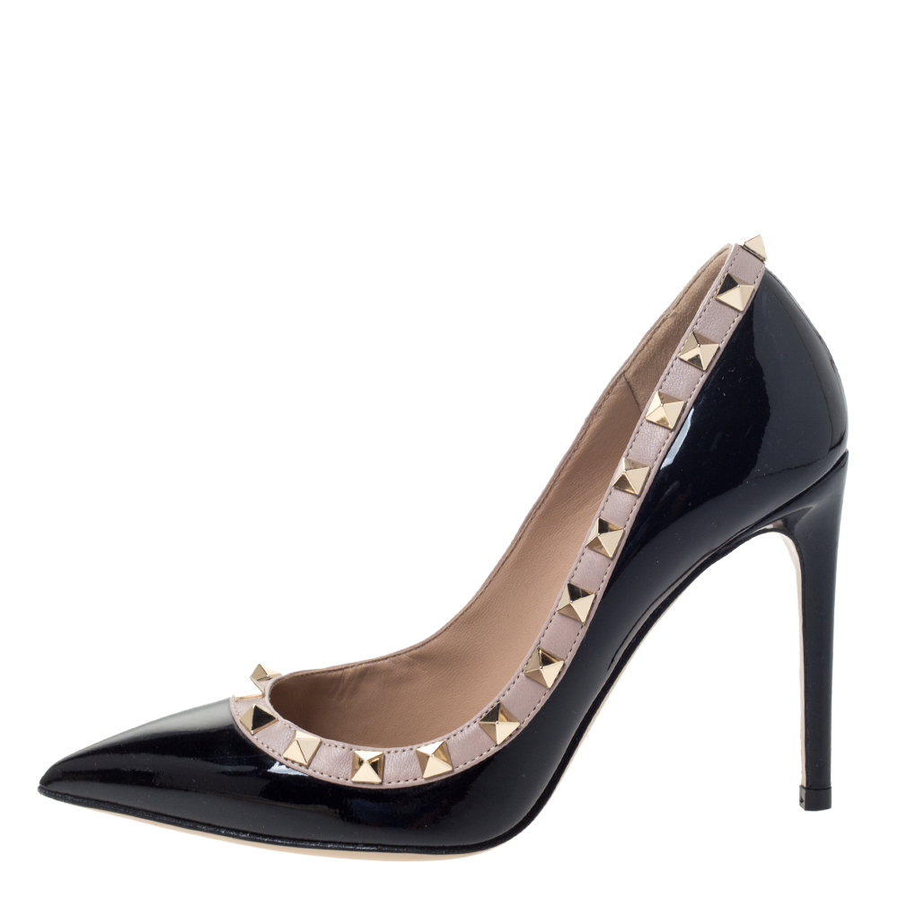 

Valentino Black Patent Leather Rockstud Trim Pointed Toe Pumps Size