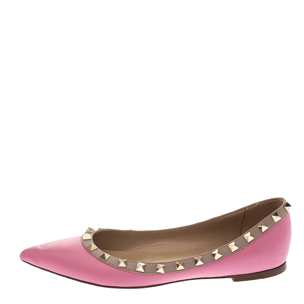 

Valentino Pink Leather Rockstud Pointed Toe Ballet Flats Size