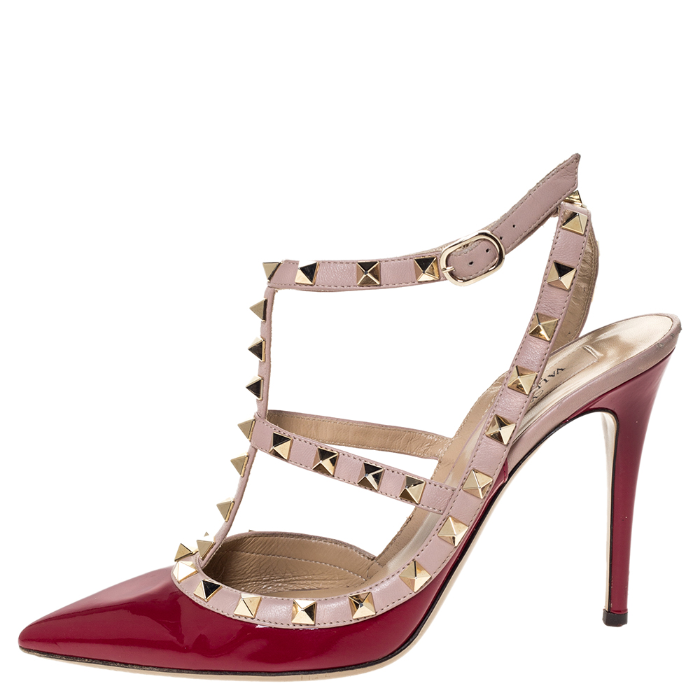 

Valentino Burgundy Patent Leather Rockstud Ankle Strap Sandals Size