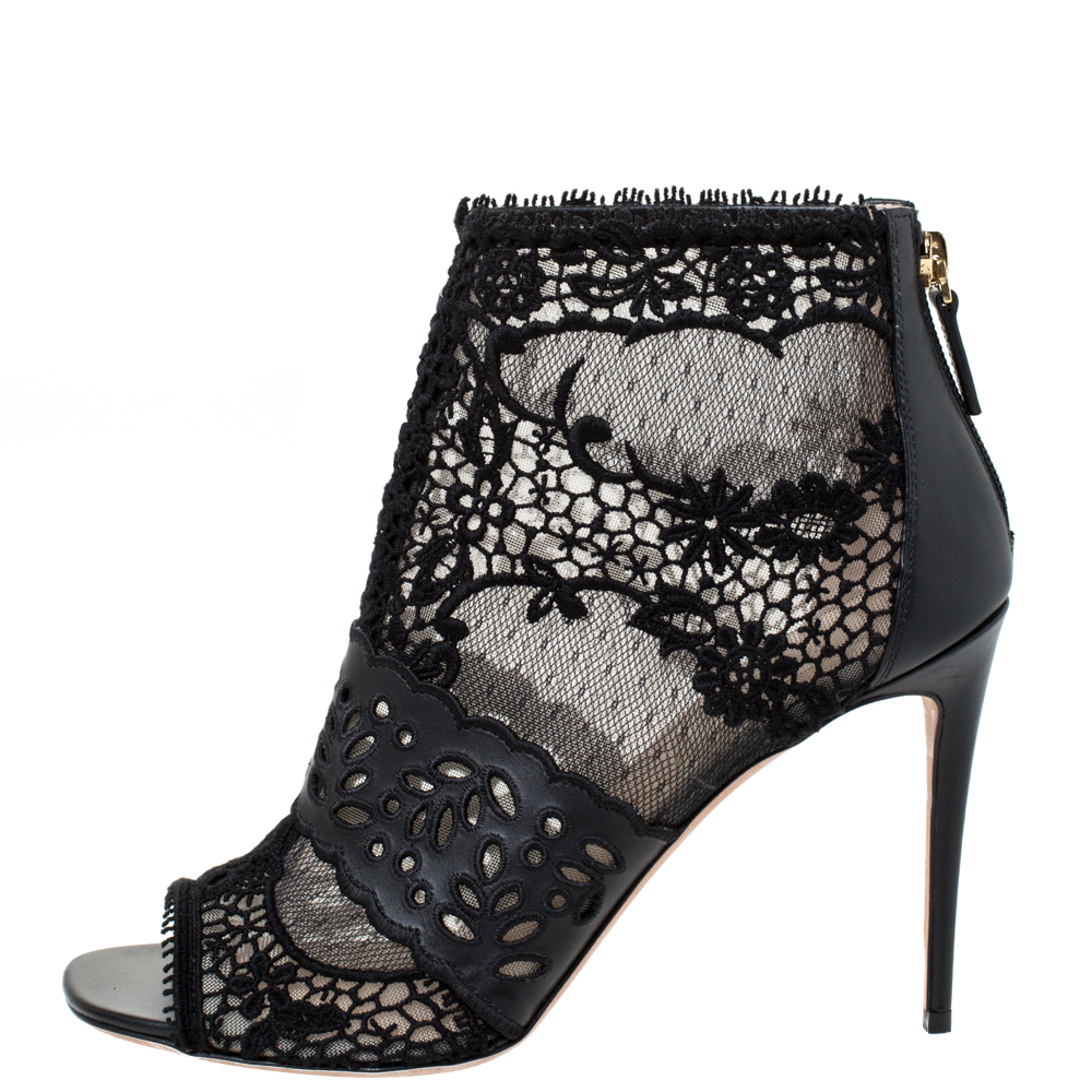 

Valentino Black Leather and Lace Fusion Ankle Booties Size