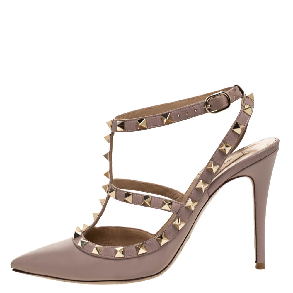 

Valentino Beige Leather Rockstud Ankle Strap Pointed Toe Sandals Size .5