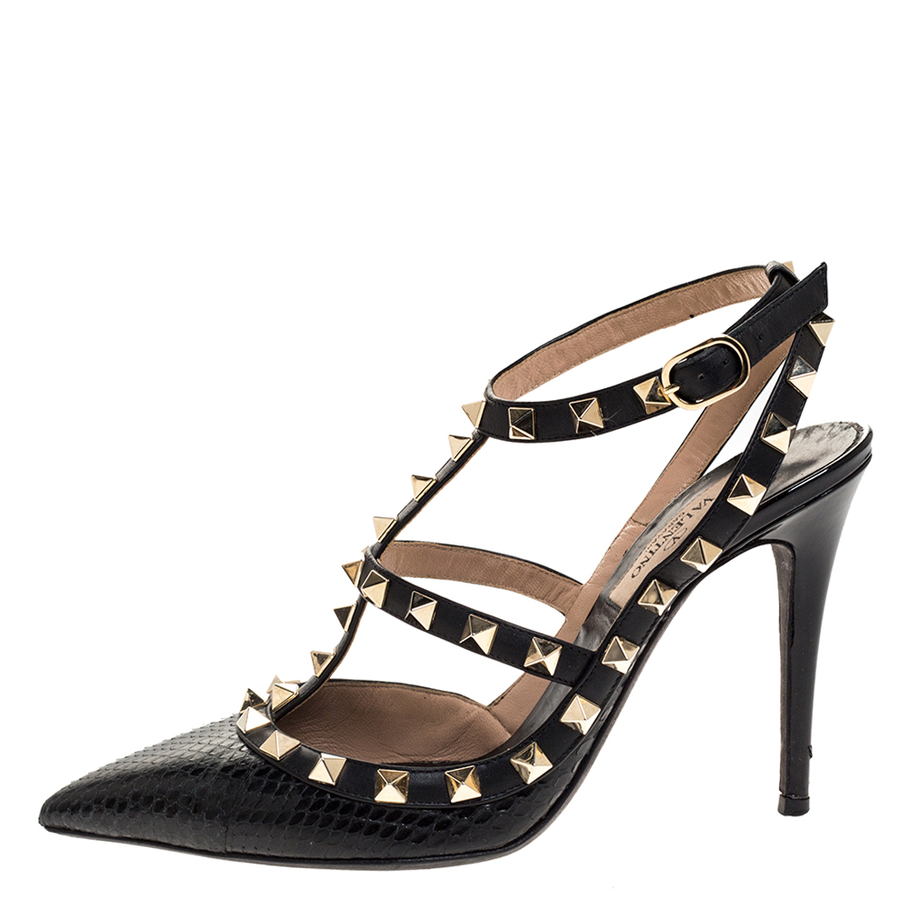 

Valentino Black Snakeskin and Leather Rockstud Pumps Size
