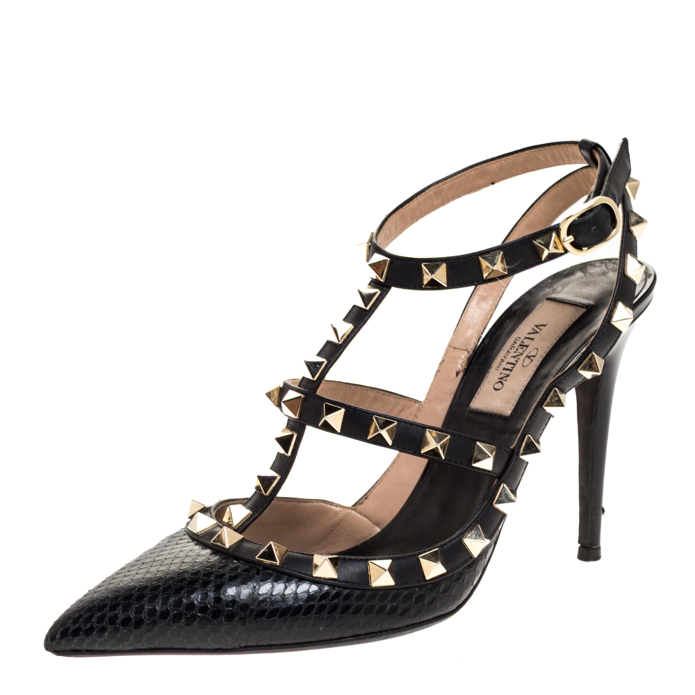 Snakeskin and Leather Rockstud Pumps 