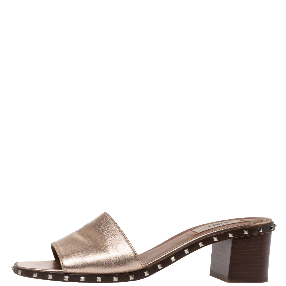

Valentino Metallic Bronze Leather Soul Rockstud Slide Sandals Size