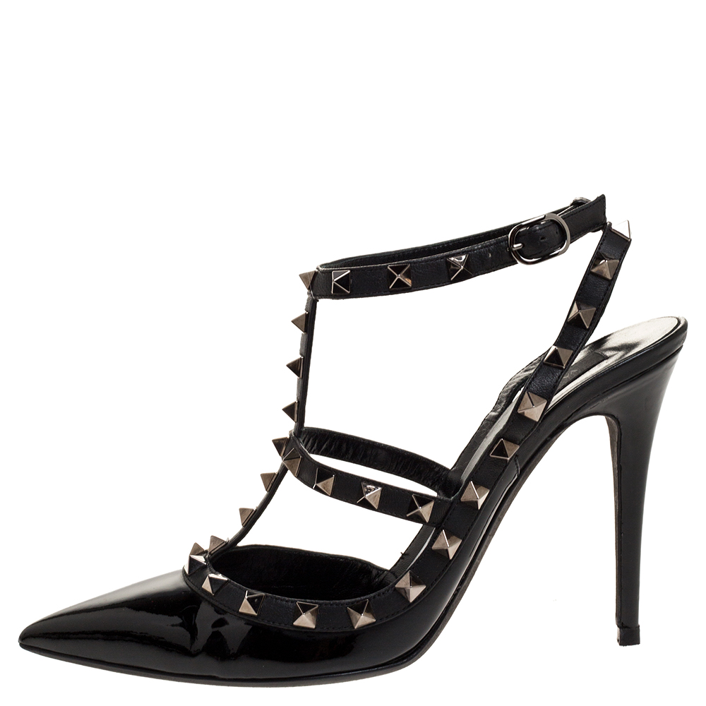 

Valentino Noir Black Patent Leather Rockstud Strappy Sandals Size