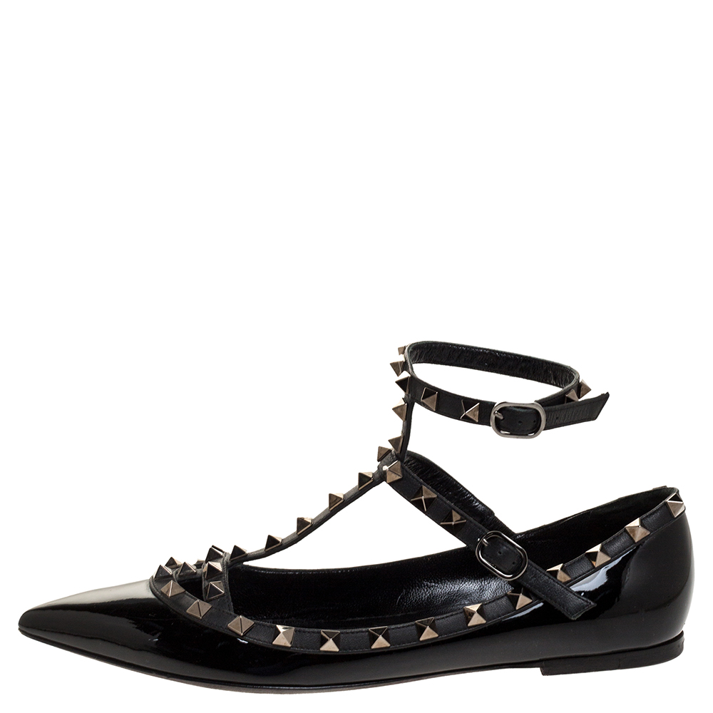 

Valentino Black Patent Leather Rockstud Caged Ballet Flats Size