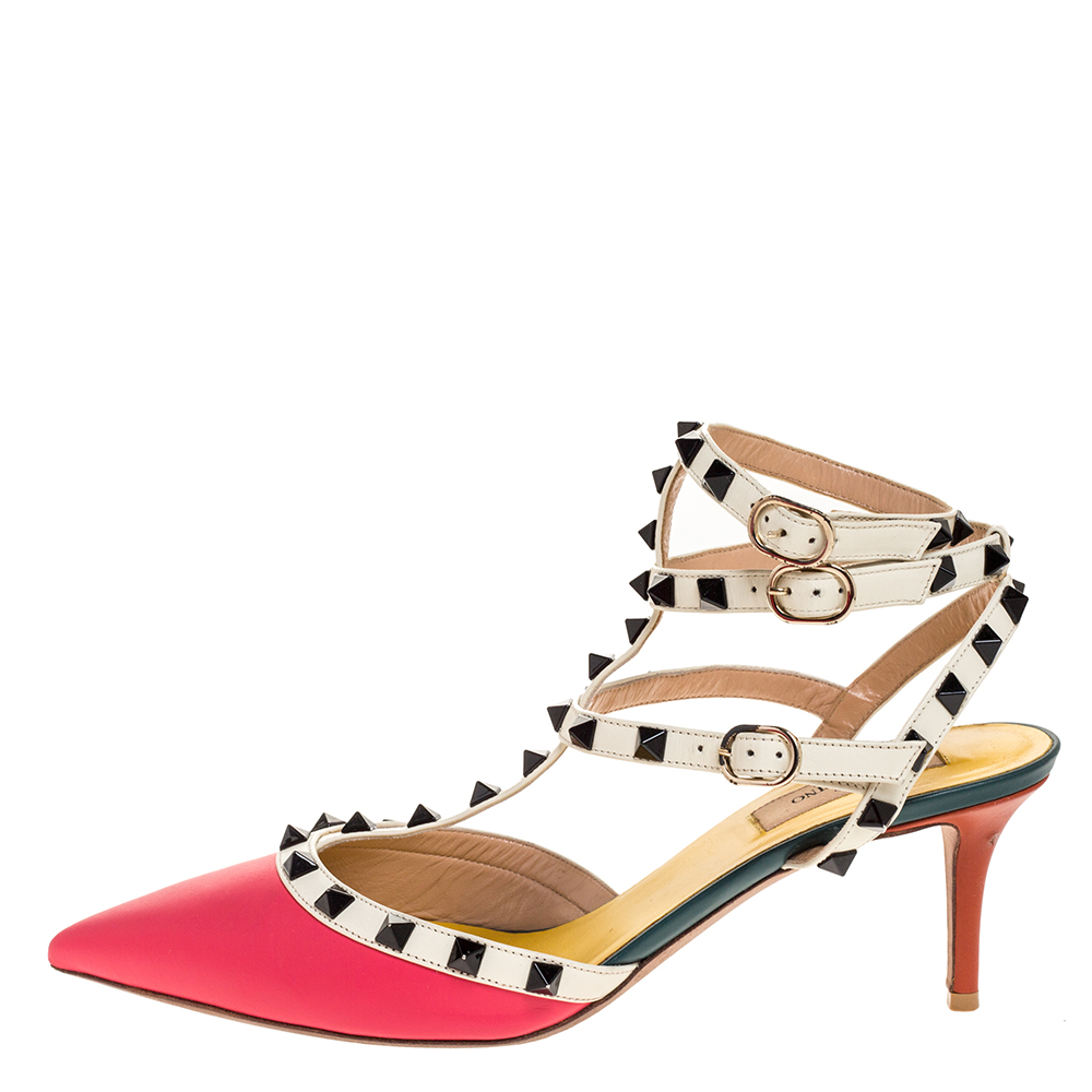 

Valentino Tricolor Leather Rockstud Ankle Strap Sandals Size, Multicolor