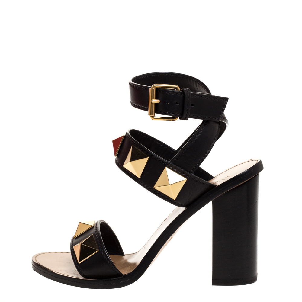 

Valentino Black Leather Rockstud Ankle Wrap Sandals Size