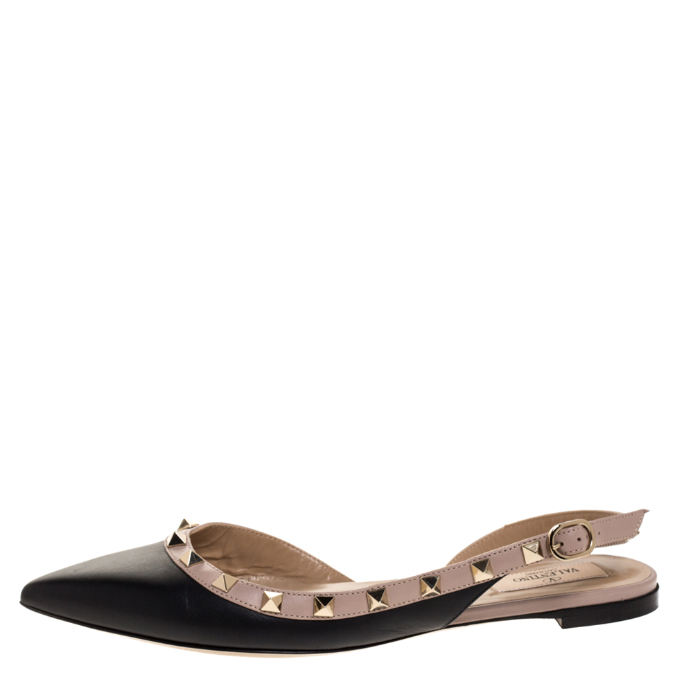 

Valentino Black Leather Rockstud Slingback Ballet Flat Size
