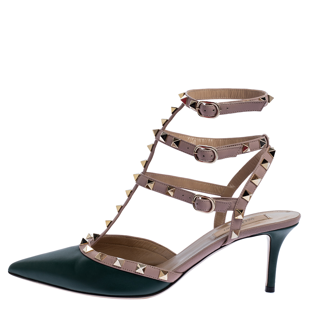 

Valentino Green Leather Rockstud Strappy Pointed Toe Sandals Size