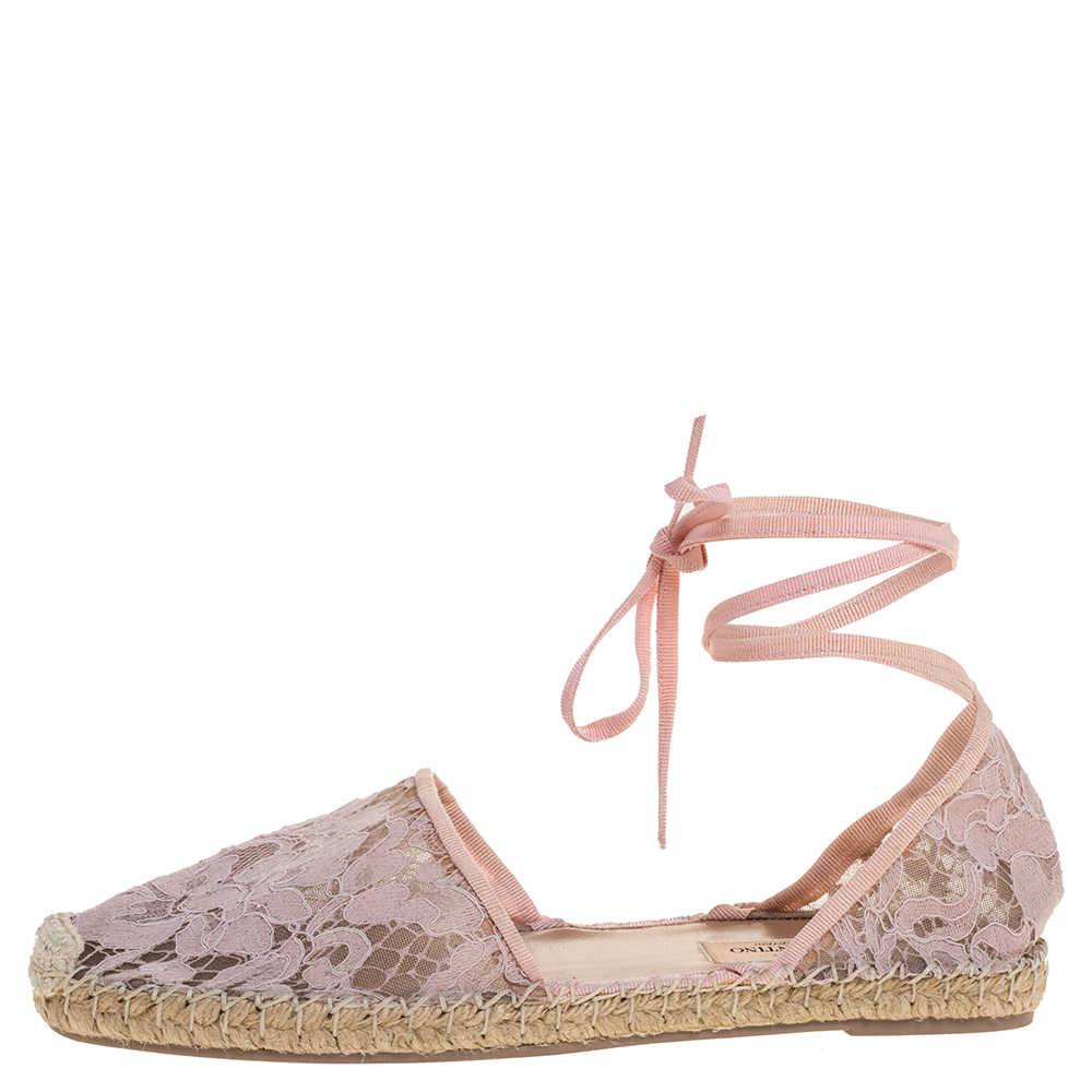 

Valentino Pink Ankle Wrap Espadrille Flat Sandals Size