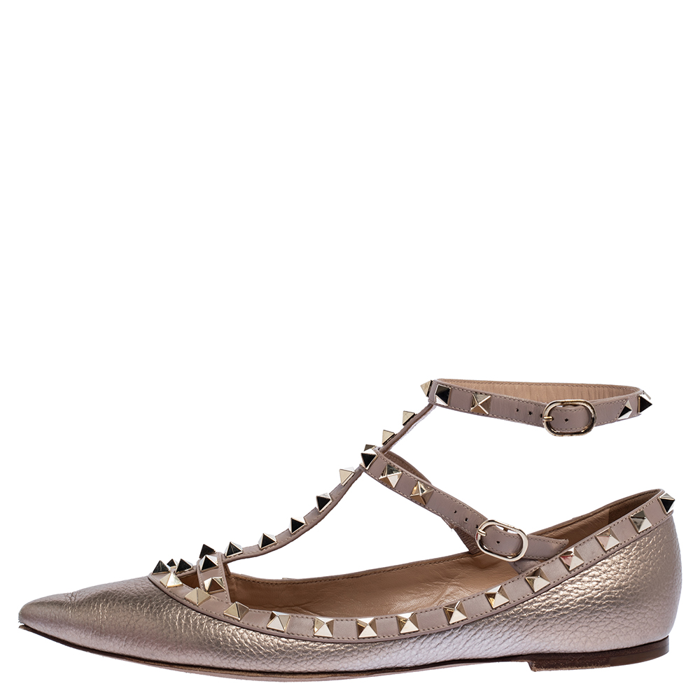 

Valentino Metallic Bronze Leather Rockstud Ballet Flats Size