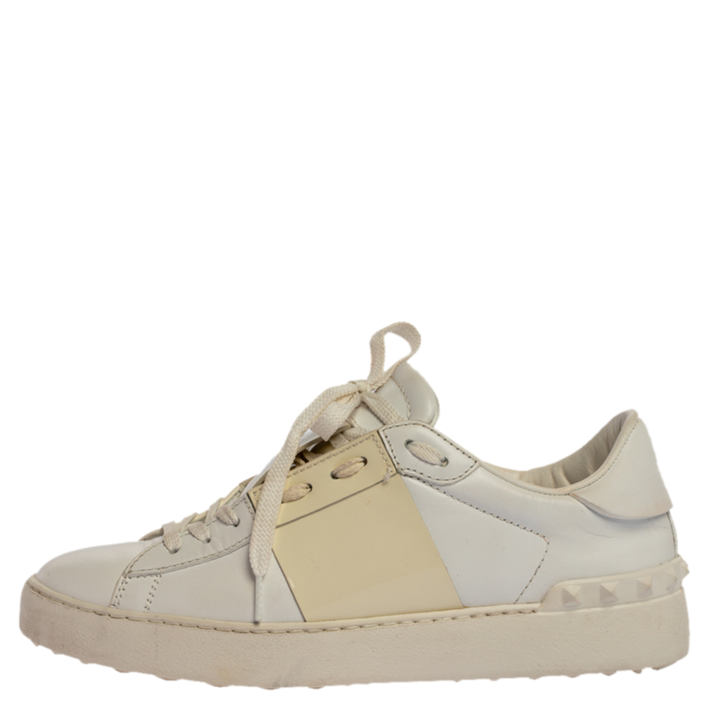 

Valentino White Leather Rockstud Low Top Sneakers Size