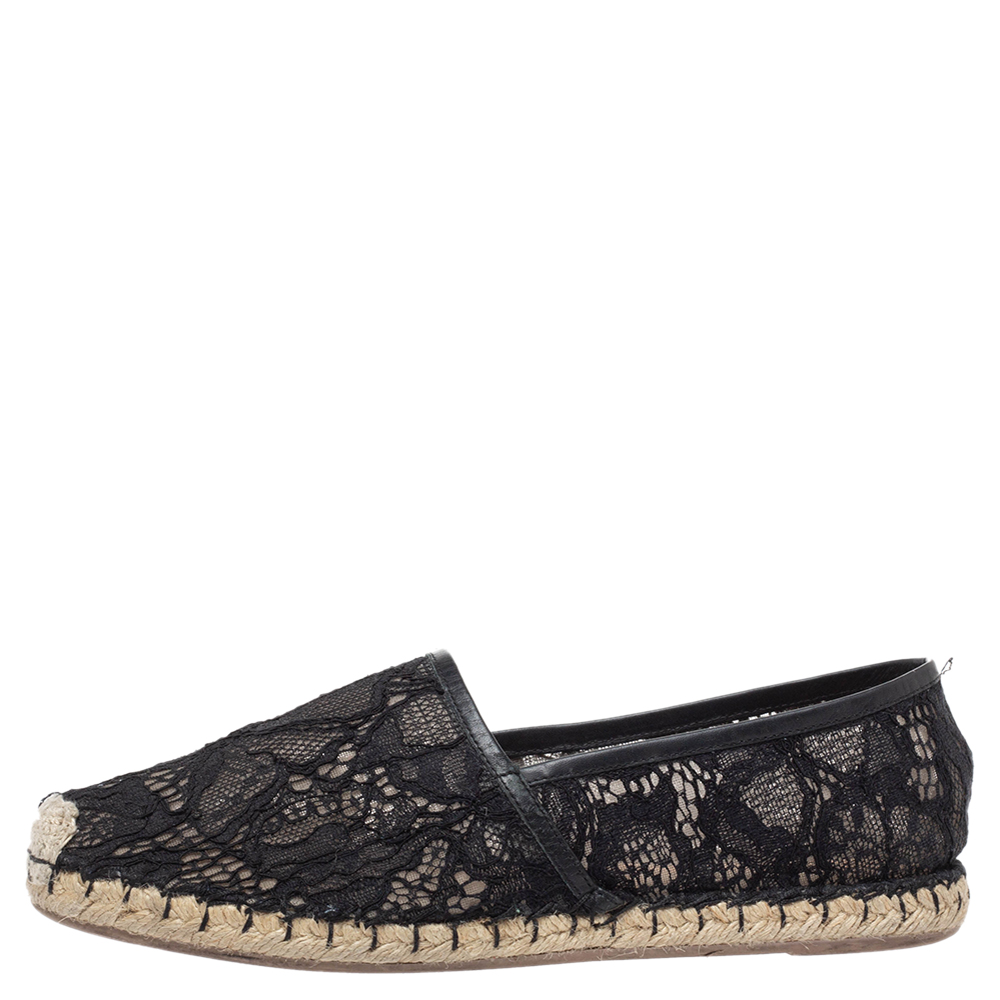 

Valentino Black Lace and Leather Espadrilles Size