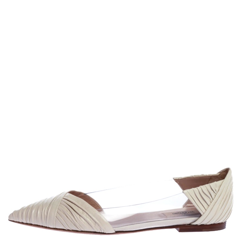 

Valentino White PVC and Pleated Leather Pointed Toe Ballet Flats Size