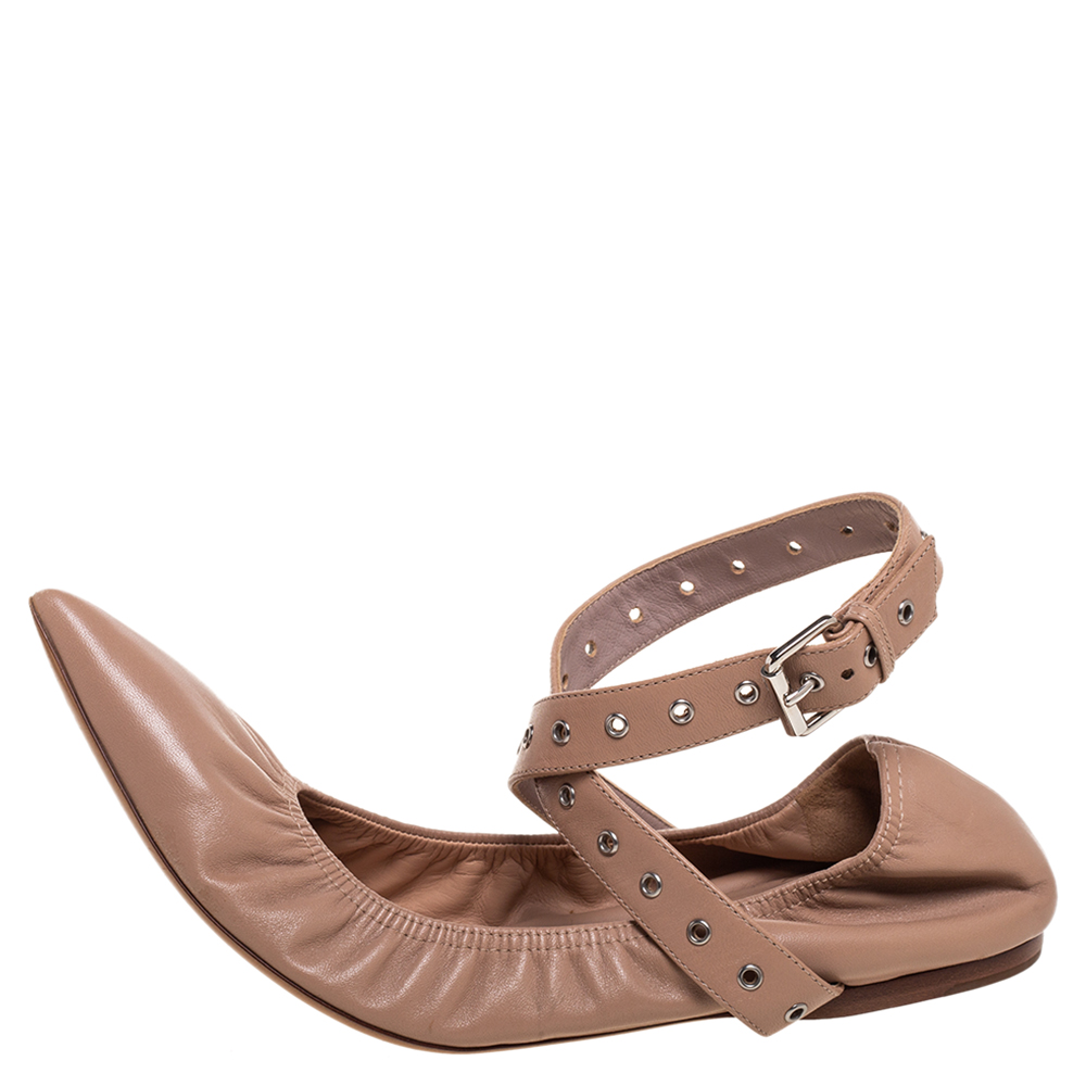 

Valentino Beige Leather Love Latch Ankle Wrap Ballet Flats Size