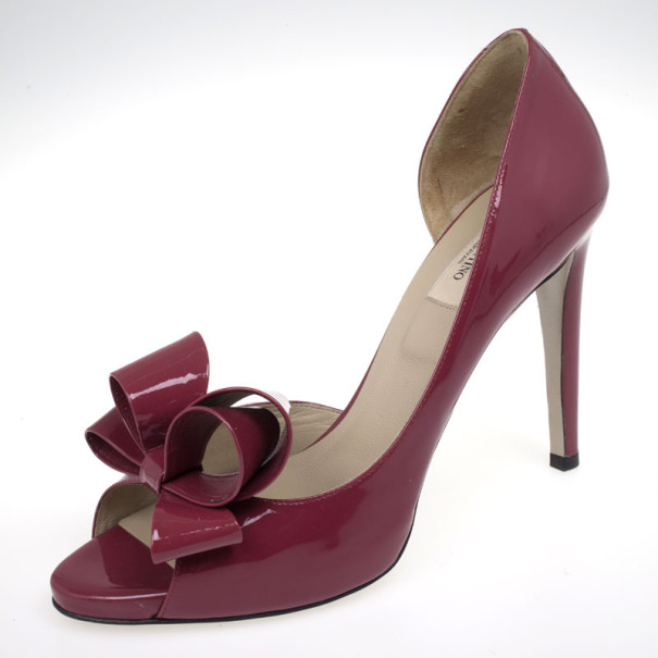 Pre Owned Valentino Pink Couture Patent Leather Bow Dorsay Pumps Size 41