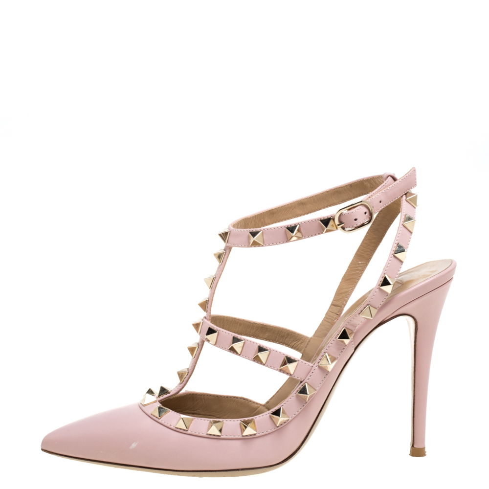 

Valentino Pink Leather Rockstud Strappy Sandals Size