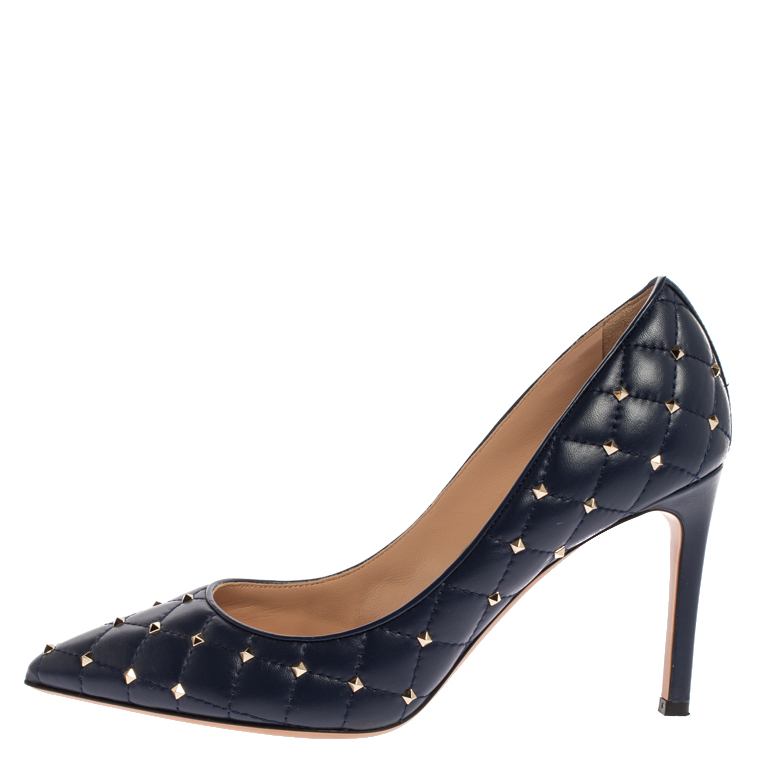 

Valentino Blue Quilted Leather Studded Pointed Toe Pumps Size
