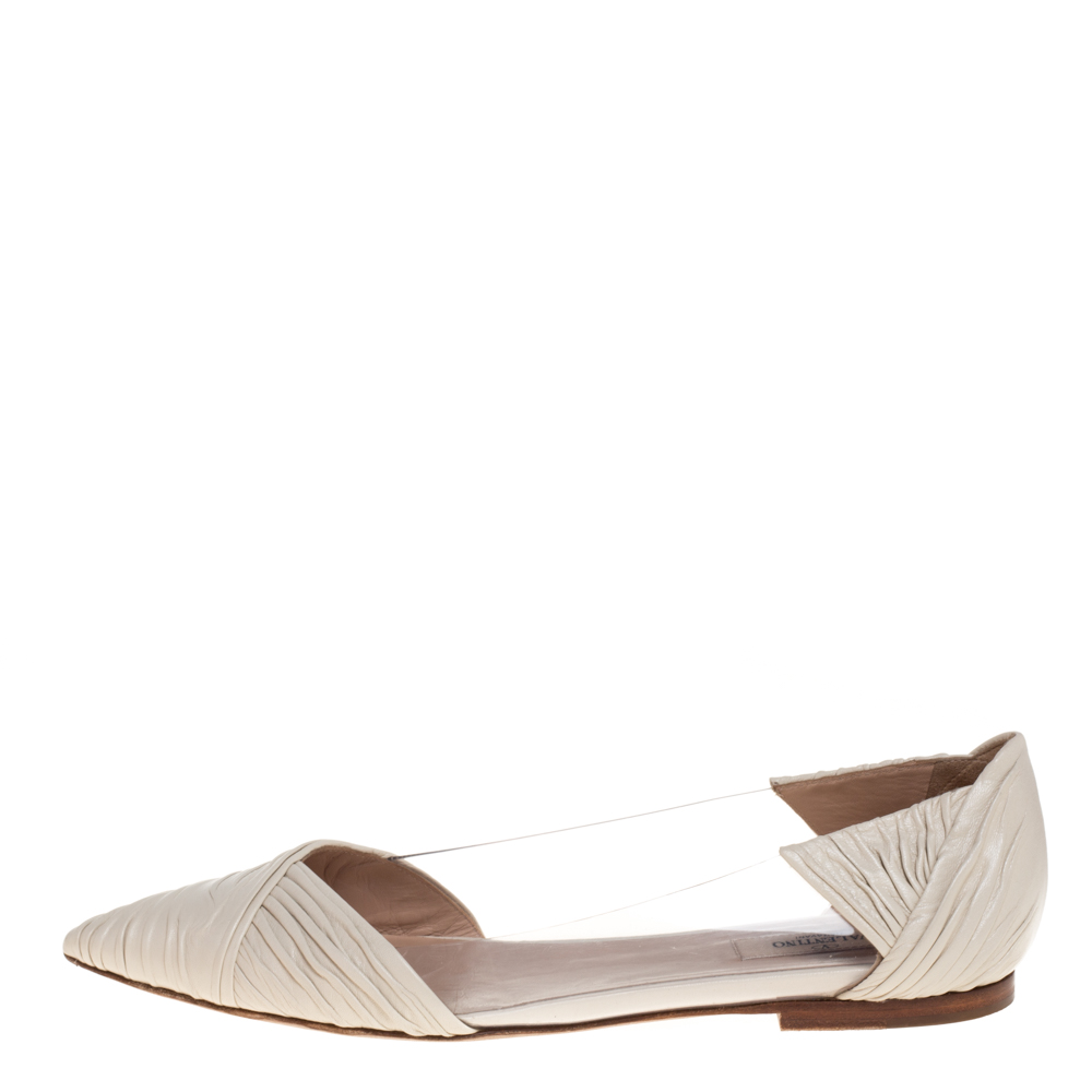 

Valentino White PVC and Pleated Leather Pointed Toe Ballet Flats Size
