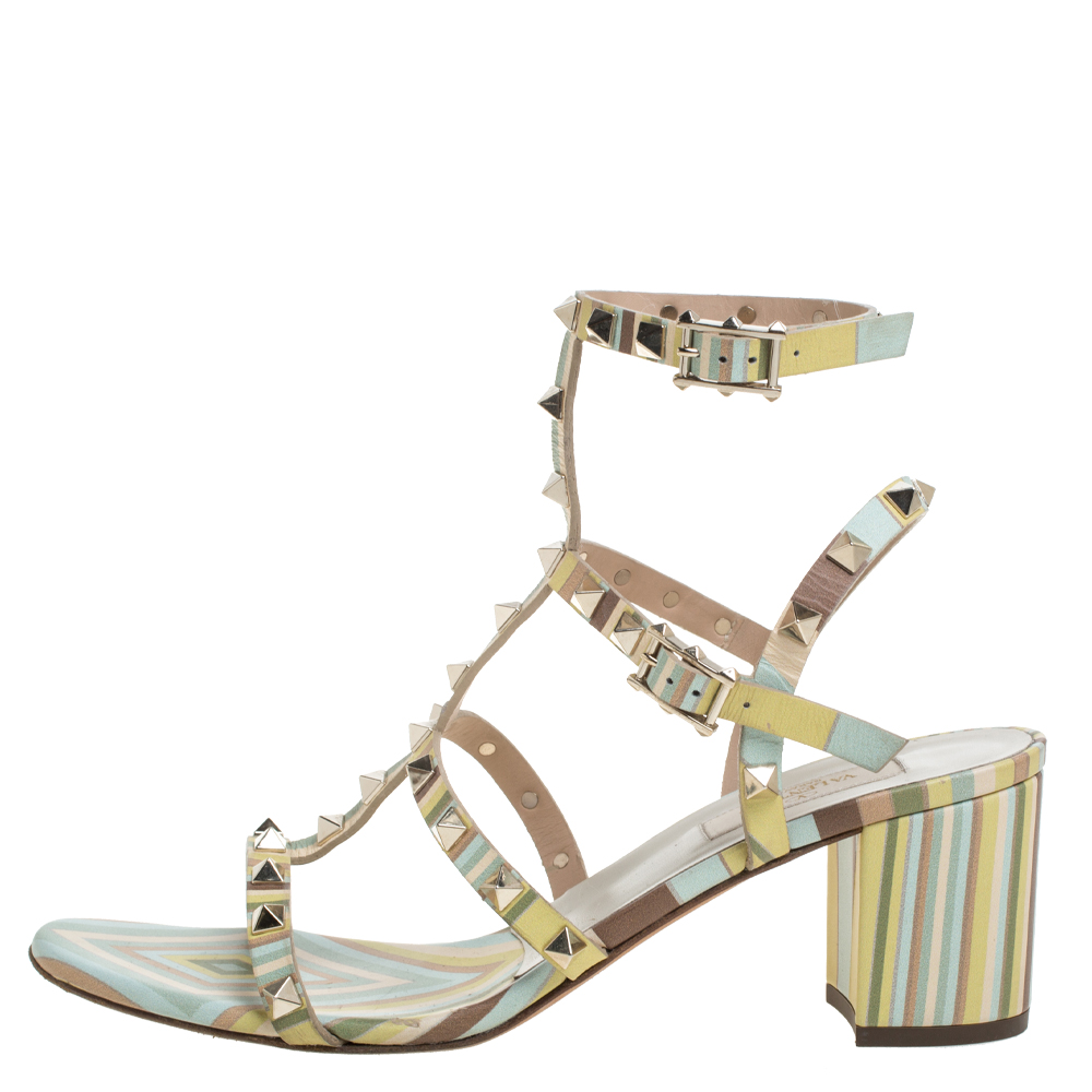 

Valentino Multicolor Leather Rockstud Ankle Strap Sandals Size