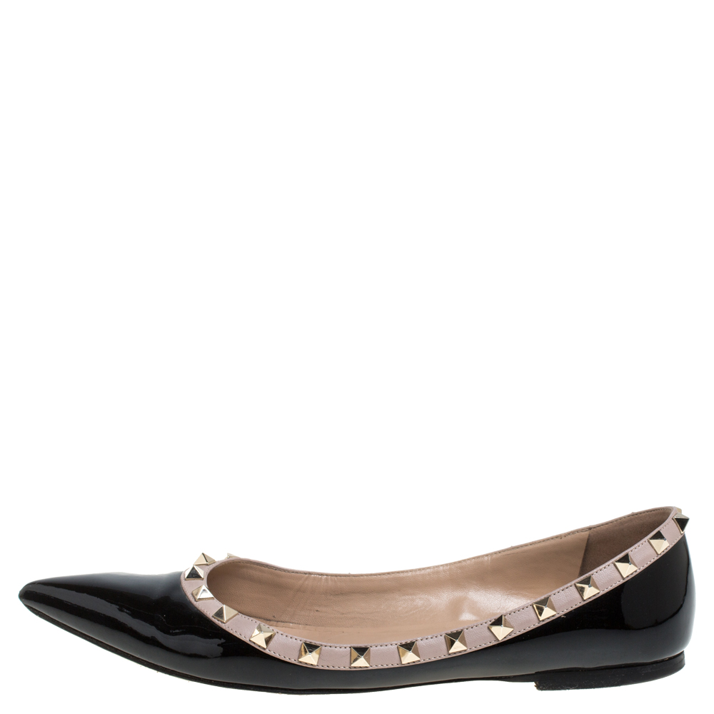 

Valentino Black Patent Leather Rockstud Pointed Toe Ballet Flats Size