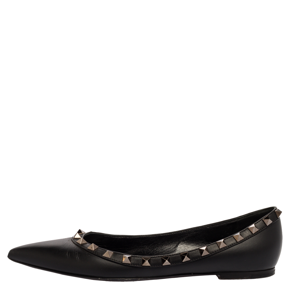 

Valentino Black Leather Rockstud Pointed Toe Ballet Flats Size, White